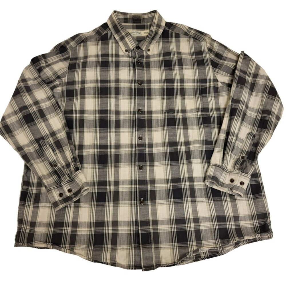 Faded Glory Longsleeve Button Down Shirt Plaid Cream Grey Brown Men's XL